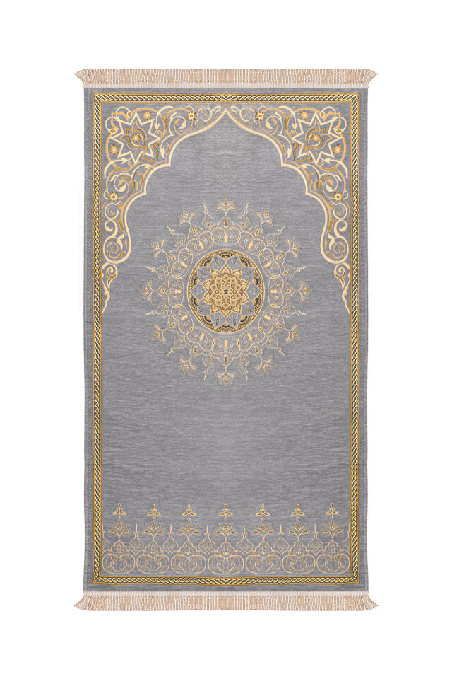 Gri Mandala Desen Kabartmalı Özel Dokuma Seccade 