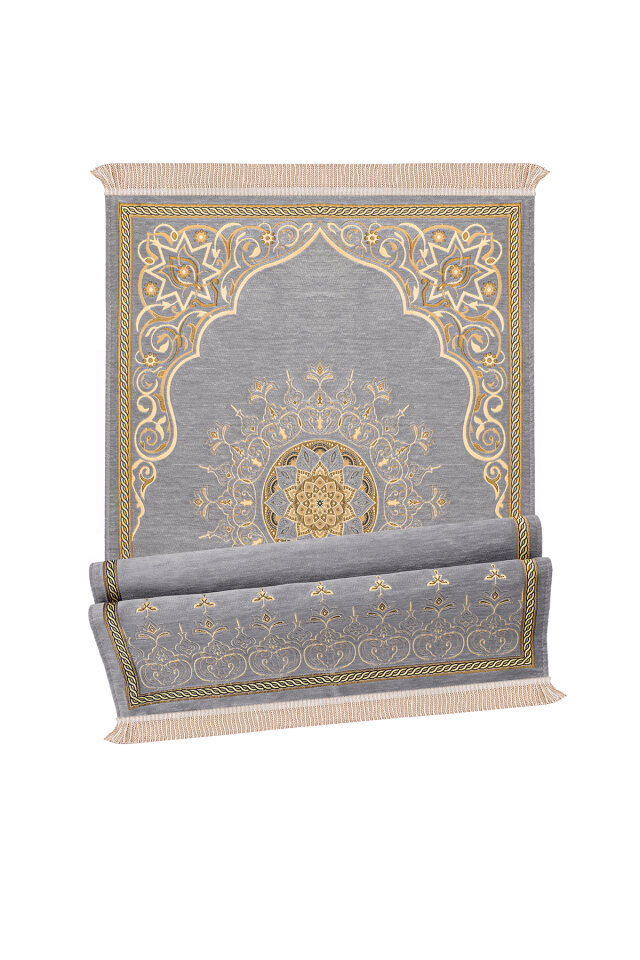 Gri Mandala Desen Kabartmalı Özel Dokuma Seccade - 4