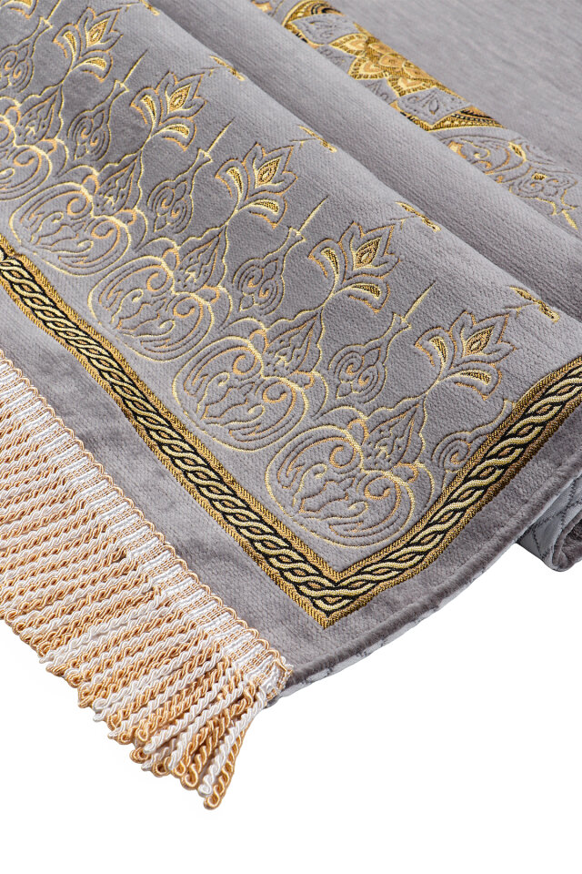 Gri Mandala Desen Kabartmalı Özel Dokuma Seccade - 3