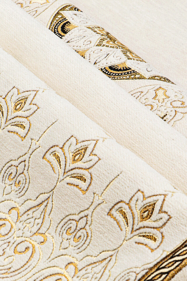 Krem Mandala Desen Kabartmalı Özel Dokuma Seccade - 2