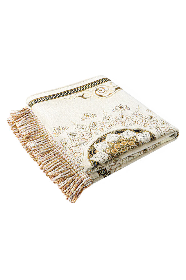 Krem Mandala Desen Kabartmalı Özel Dokuma Seccade - 5