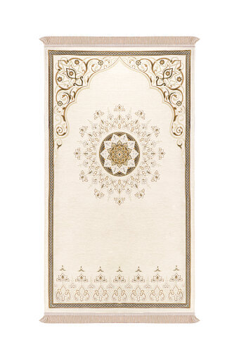 Krem Mandala Desen Kabartmalı Özel Dokuma Seccade 