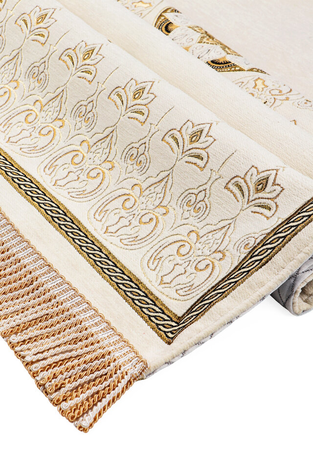 Krem Mandala Desen Kabartmalı Özel Dokuma Seccade - 3