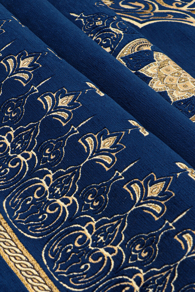 Lacivert Mandala Desen Kabartmalı Özel Dokuma Seccade - 2