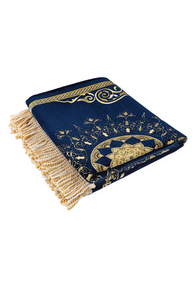 Lacivert Mandala Desen Kabartmalı Özel Dokuma Seccade - 5