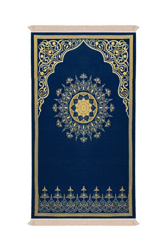 Lacivert Mandala Desen Kabartmalı Özel Dokuma Seccade 
