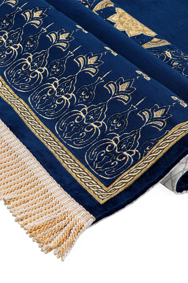 Lacivert Mandala Desen Kabartmalı Özel Dokuma Seccade - 3