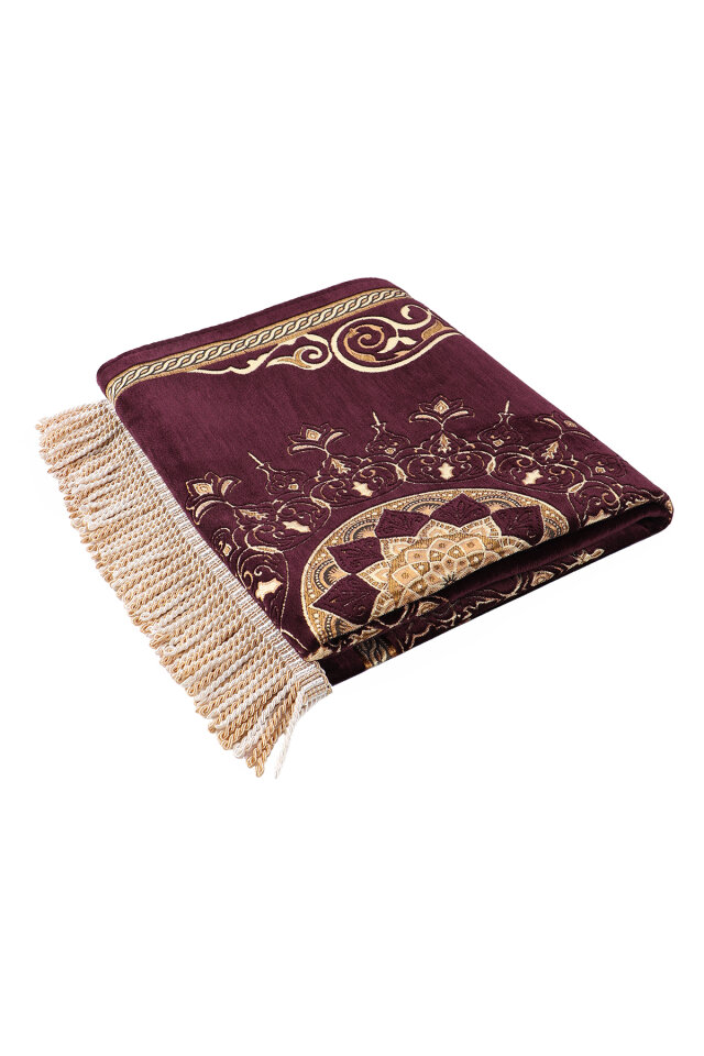 Mürdüm Mandala Desen Kabartmalı Özel Dokuma Seccade - 5