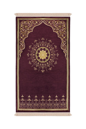 Mürdüm Mandala Desen Kabartmalı Özel Dokuma Seccade 