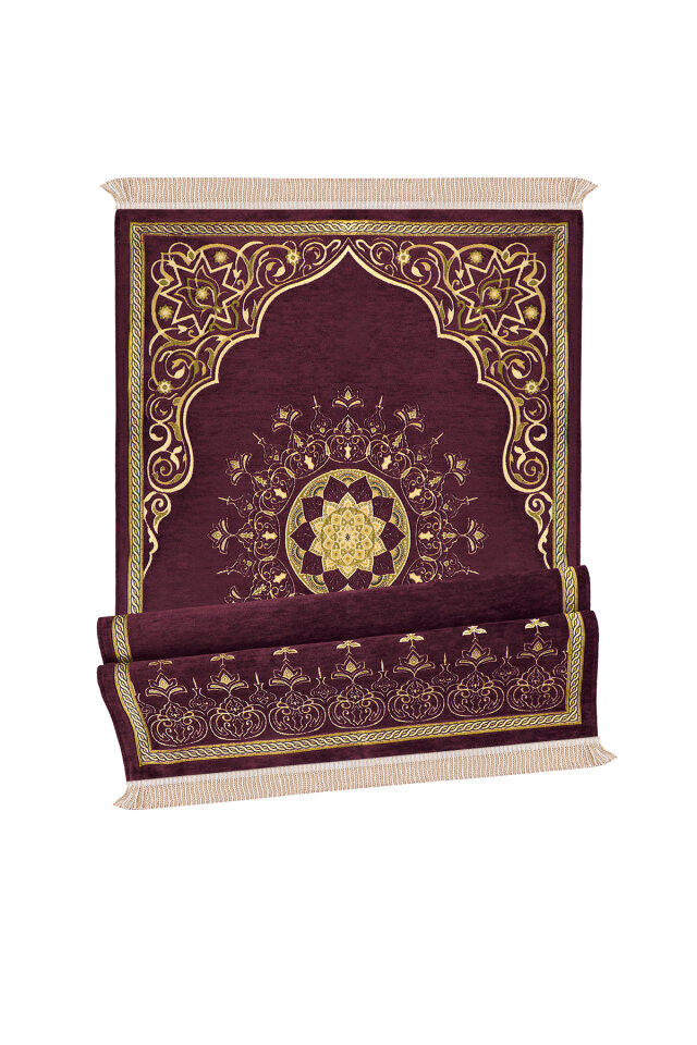 Mürdüm Mandala Desen Kabartmalı Özel Dokuma Seccade - 4