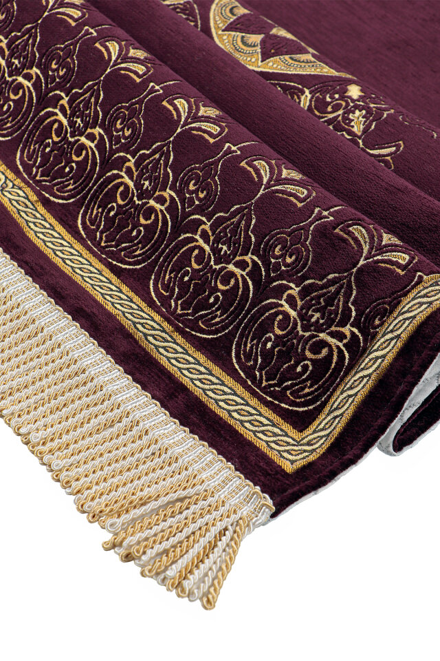 Mürdüm Mandala Desen Kabartmalı Özel Dokuma Seccade - 3