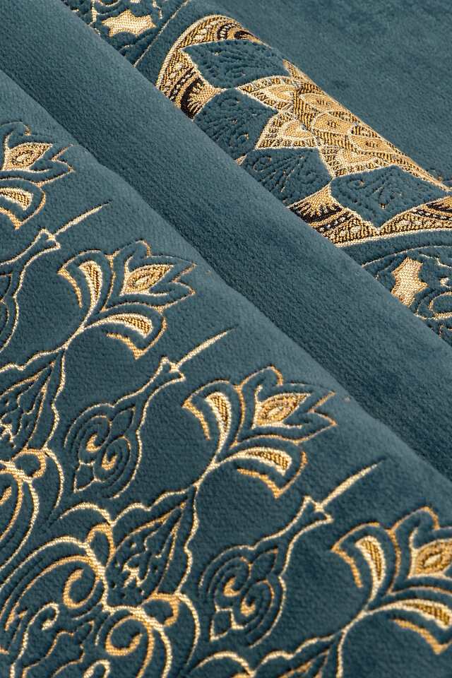 Petrol Mavi Mandala Desen Kabartmalı Özel Dokuma Seccade - 2