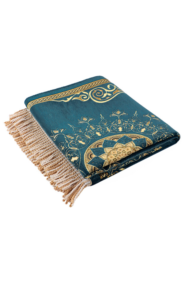 Petrol Mavi Mandala Desen Kabartmalı Özel Dokuma Seccade - 5