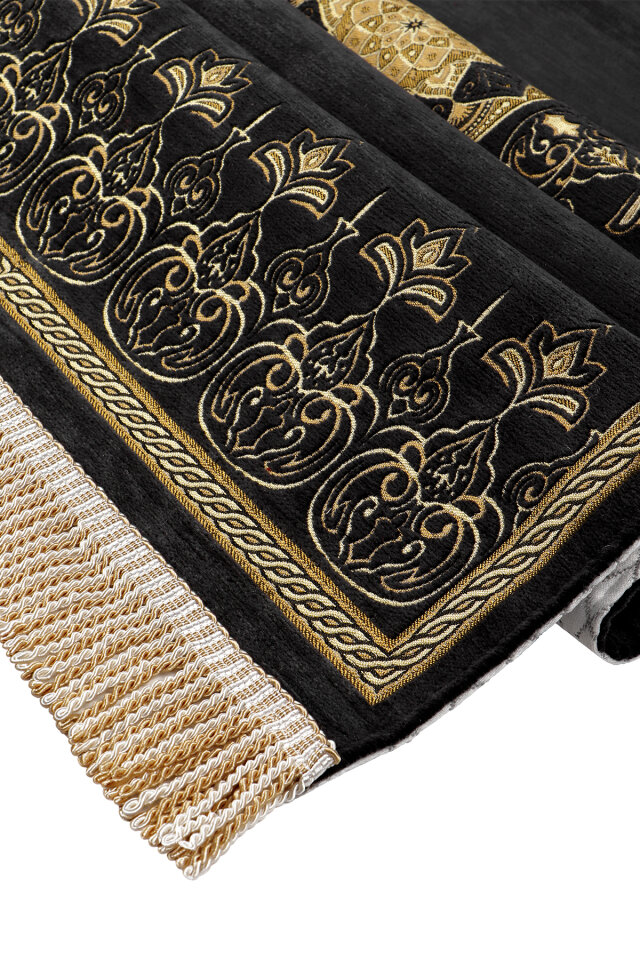 Siyah Mandala Desen Kabartmalı Özel Dokuma Seccade - 3