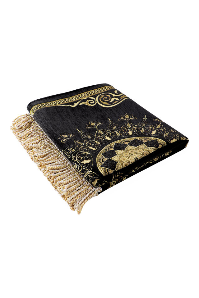 Siyah Mandala Desen Kabartmalı Özel Dokuma Seccade - 5