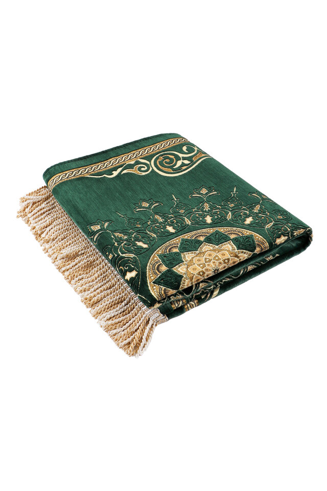 Yeşil Mandala Desen Kabartmalı Özel Dokuma Seccade - 5