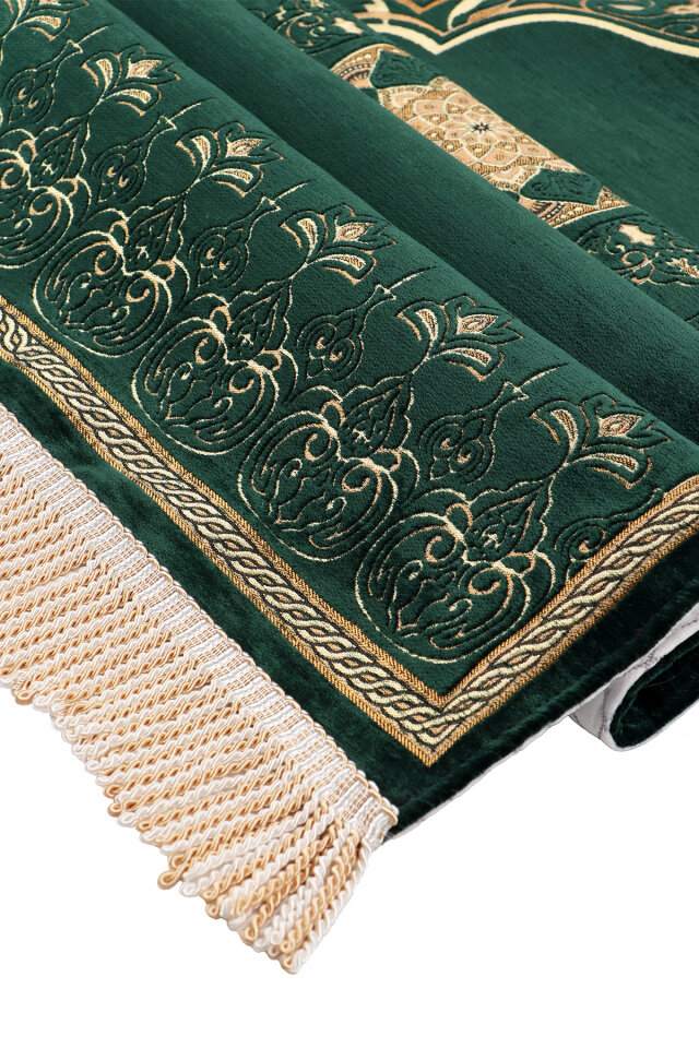 Yeşil Mandala Desen Kabartmalı Özel Dokuma Seccade - 3