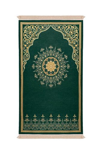 Yeşil Mandala Desen Kabartmalı Özel Dokuma Seccade 