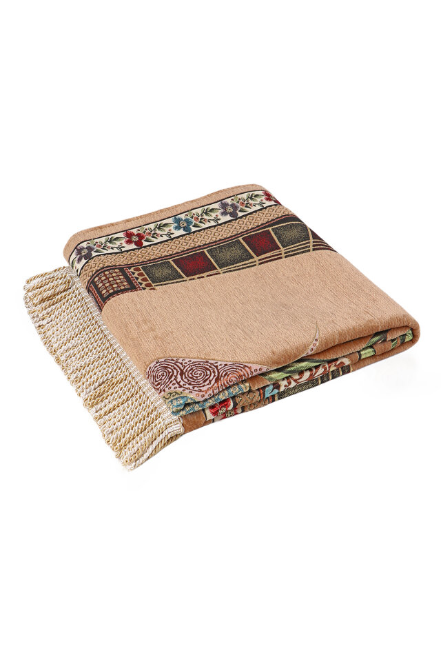 Bej Mihrap Lale Desen Kabartmalı Özel Dokuma Seccade - 5