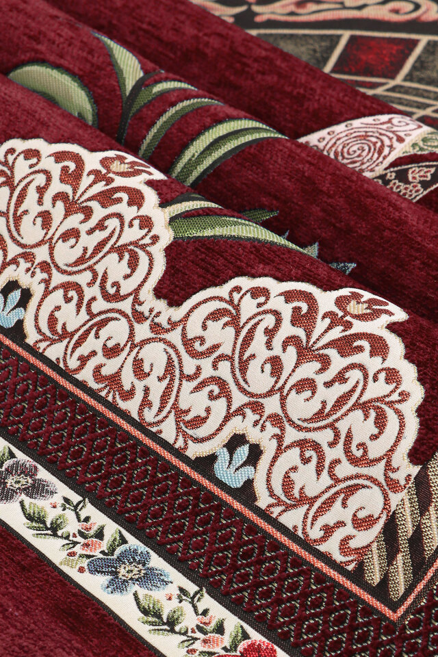 Bordo Mihrap Lale Desen Kabartmalı Özel Dokuma Seccade - 2