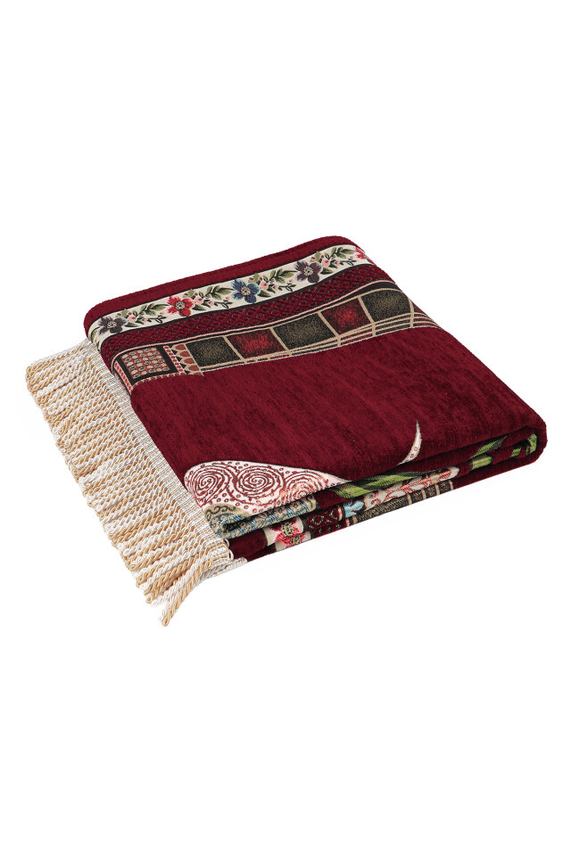 Bordo Mihrap Lale Desen Kabartmalı Özel Dokuma Seccade - 5