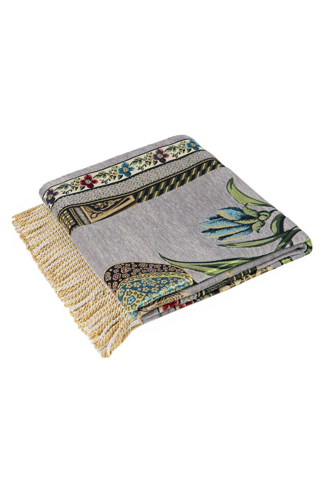 Gri Mihrap Lale Desen Kabartmalı Özel Dokuma Seccade - 5