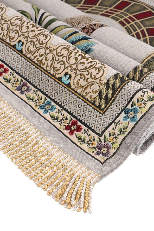 Gri Mihrap Lale Desen Kabartmalı Özel Dokuma Seccade - 3