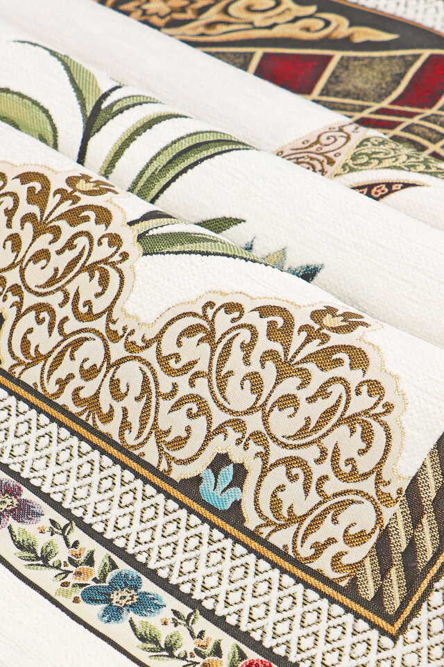 Krem Mihrap Lale Desen Kabartmalı Özel Dokuma Seccade - 2