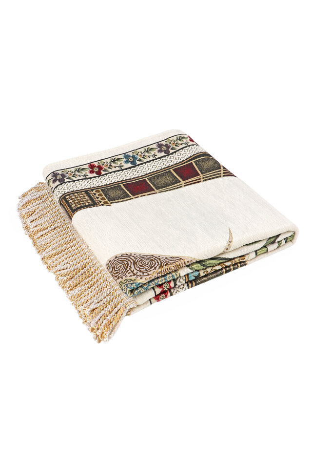 Krem Mihrap Lale Desen Kabartmalı Özel Dokuma Seccade - 5