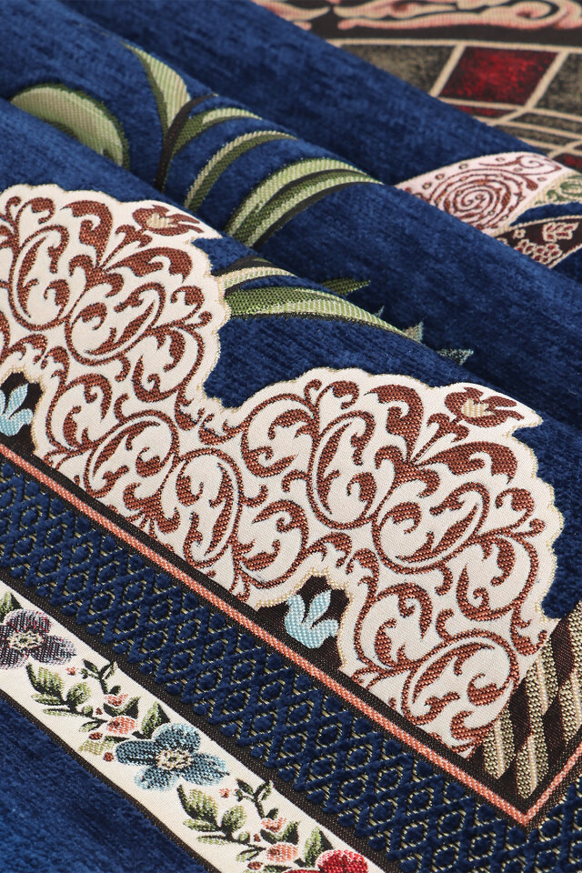 Lacivert Mihrap Lale Desen Kabartmalı Özel Dokuma Seccade - 2