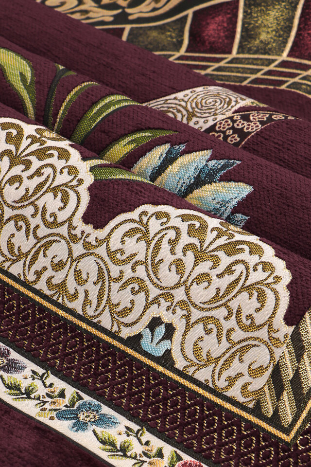 Mürdüm Mihrap Lale Desen Kabartmalı Özel Dokuma Seccade - 2