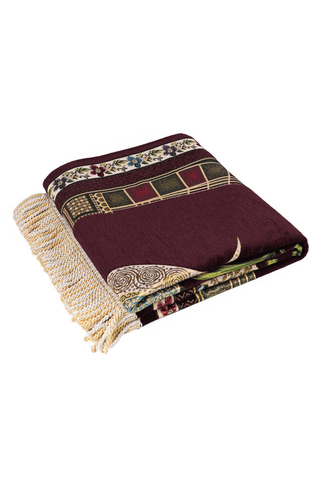 Mürdüm Mihrap Lale Desen Kabartmalı Özel Dokuma Seccade - 5