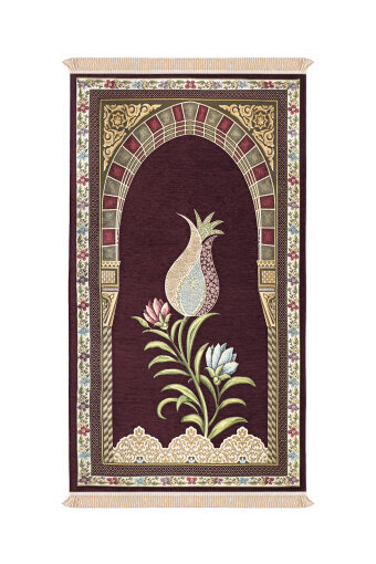 Mürdüm Mihrap Lale Desen Kabartmalı Özel Dokuma Seccade 