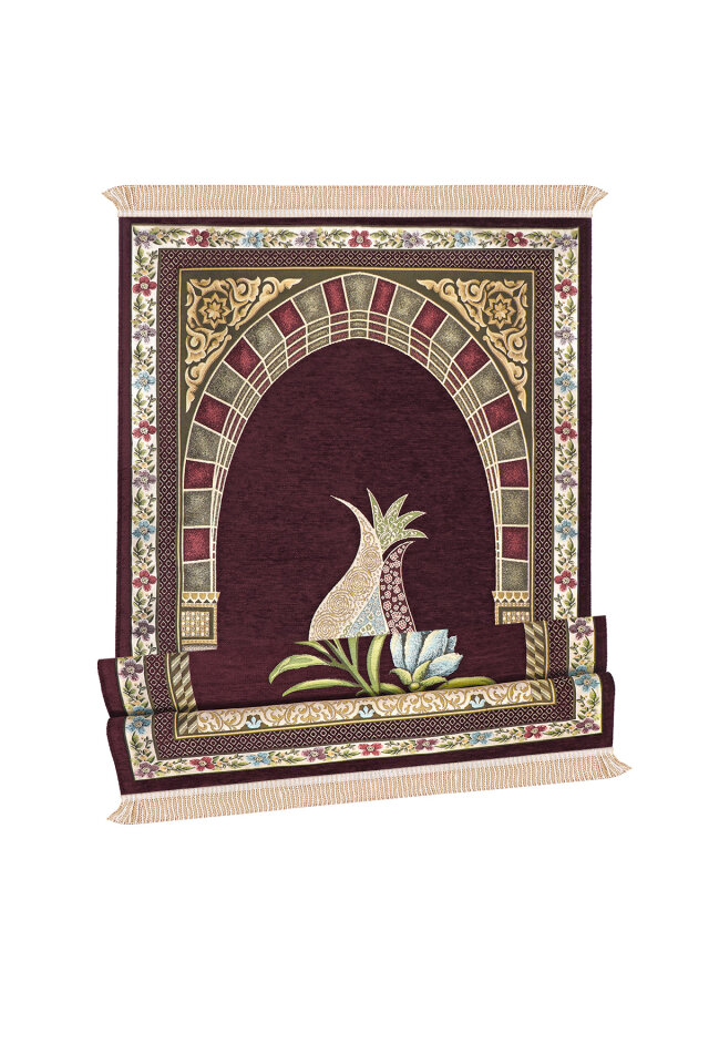 Mürdüm Mihrap Lale Desen Kabartmalı Özel Dokuma Seccade - 4