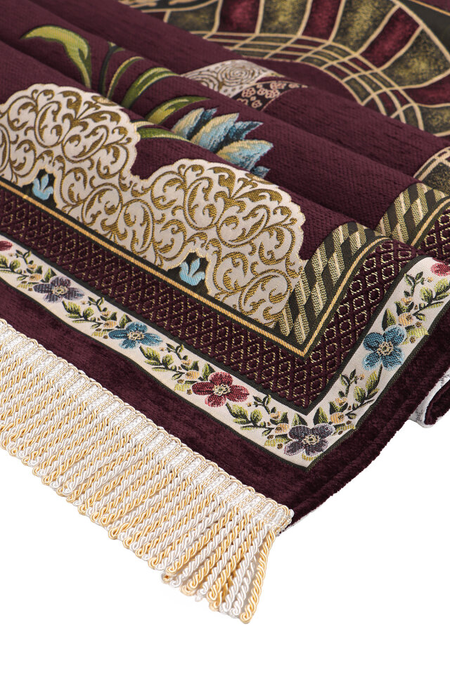 Mürdüm Mihrap Lale Desen Kabartmalı Özel Dokuma Seccade - 3