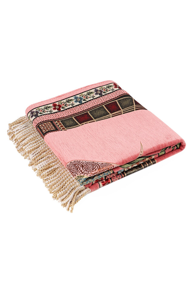 Pembe Mihrap Lale Desen Kabartmalı Özel Dokuma Seccade - 5