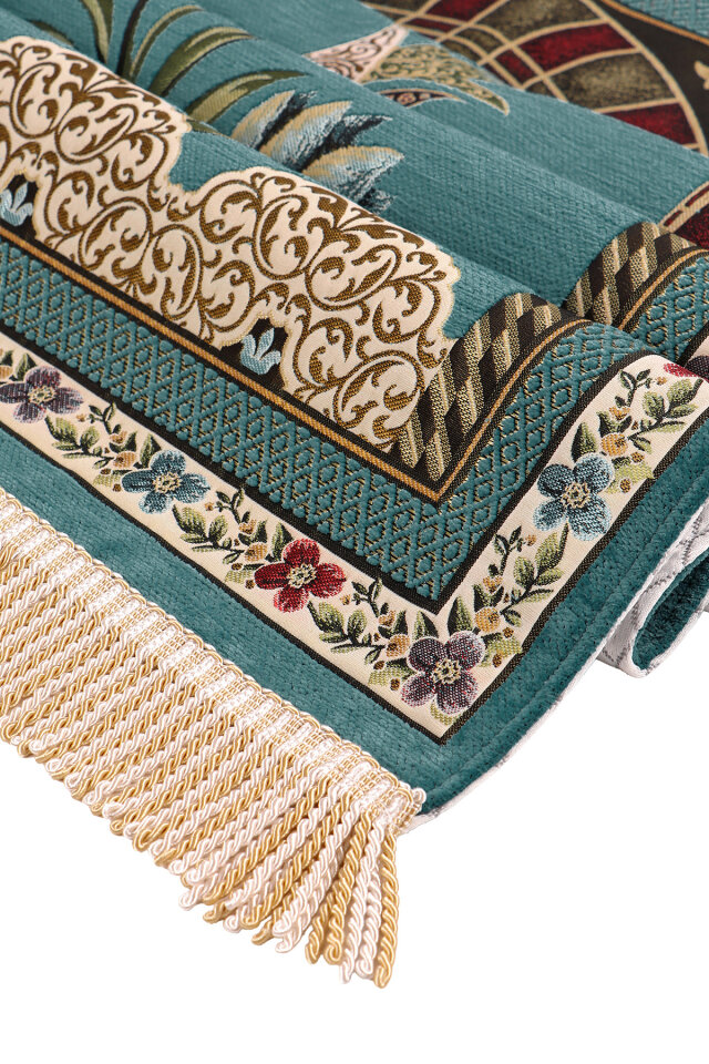 Petrol Mavi Mihrap Lale Desen Kabartmalı Özel Dokuma Seccade - 3