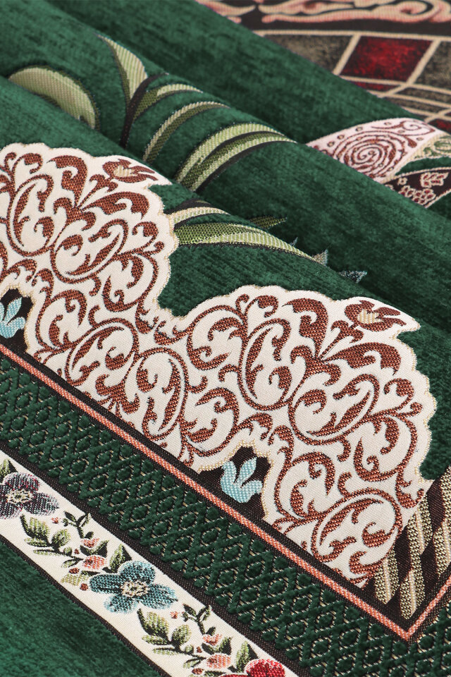 Zümrüt Mihrap Lale Desen Kabartmalı Özel Dokuma Seccade - 2