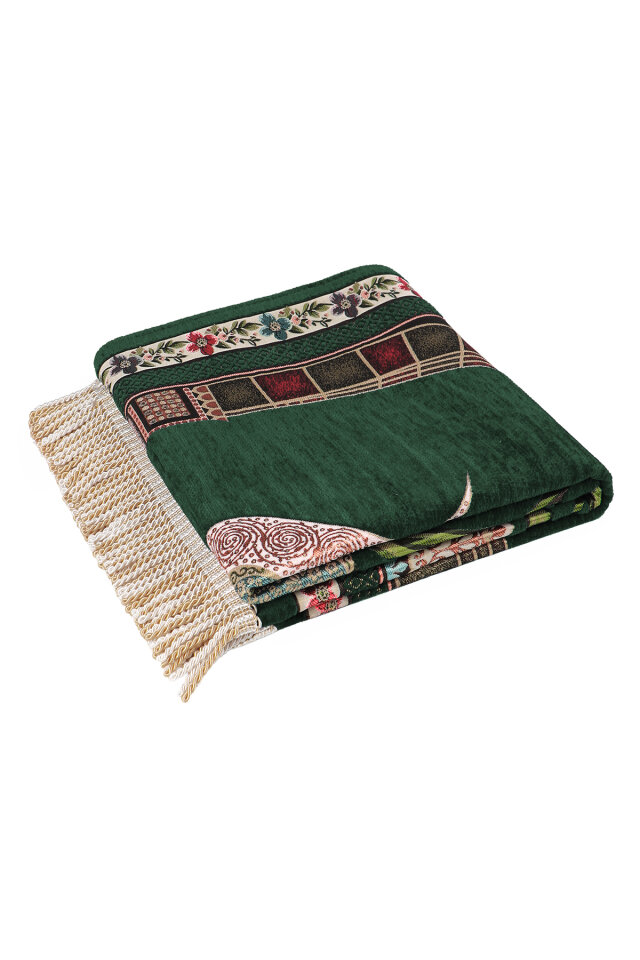 Zümrüt Mihrap Lale Desen Kabartmalı Özel Dokuma Seccade - 5