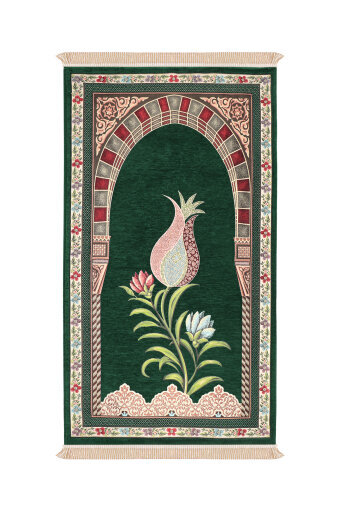 Zümrüt Mihrap Lale Desen Kabartmalı Özel Dokuma Seccade 