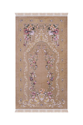 Bej Gülbahçe Desen Kabartmalı Özel Dokuma Seccade 