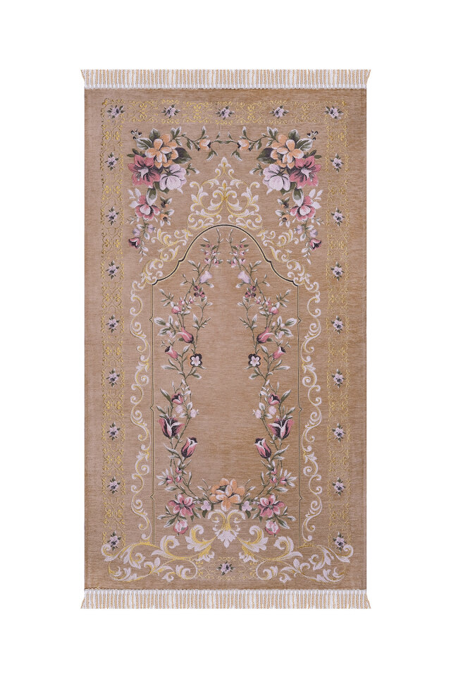 Bej Gülbahçe Desen Kabartmalı Özel Dokuma Seccade 