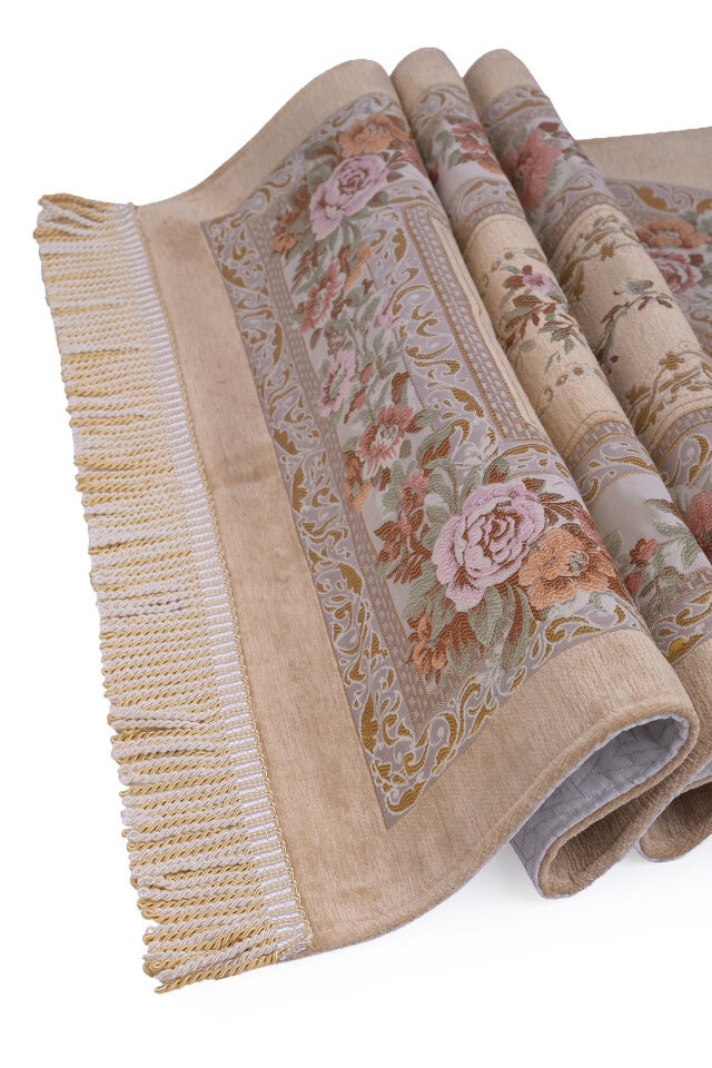 Bej Mihrap Desen Kabartmalı Özel Dokuma Seccade - 3