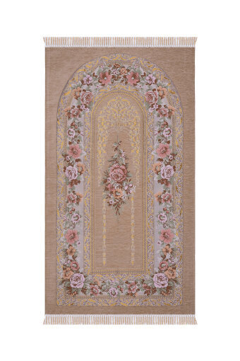 Bej Mihrap Desen Kabartmalı Özel Dokuma Seccade 
