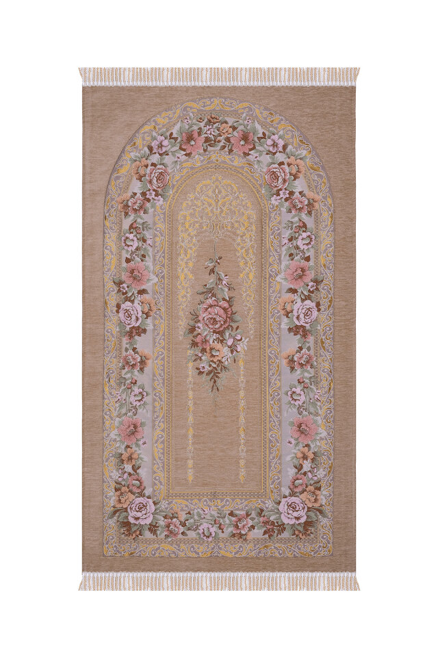 Bej Mihrap Desen Kabartmalı Özel Dokuma Seccade 