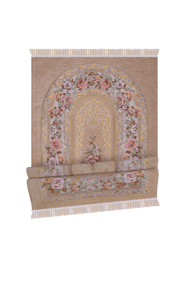 Bej Mihrap Desen Kabartmalı Özel Dokuma Seccade - 4