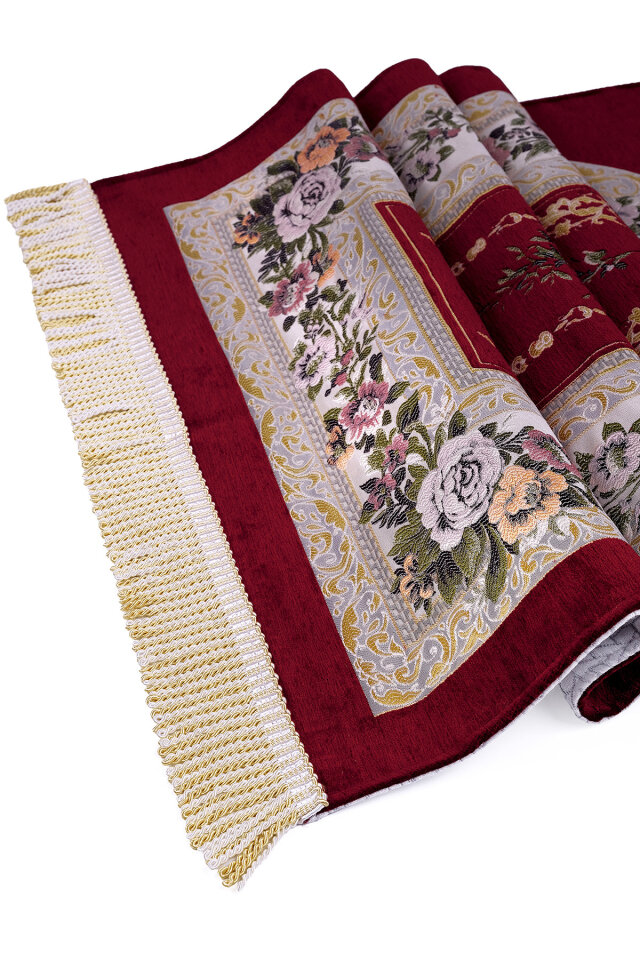 Bordo Mihrap Desen Kabartmalı Özel Dokuma Seccade - 3