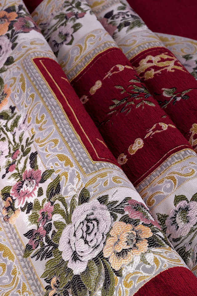 Bordo Mihrap Desen Kabartmalı Özel Dokuma Seccade - 2