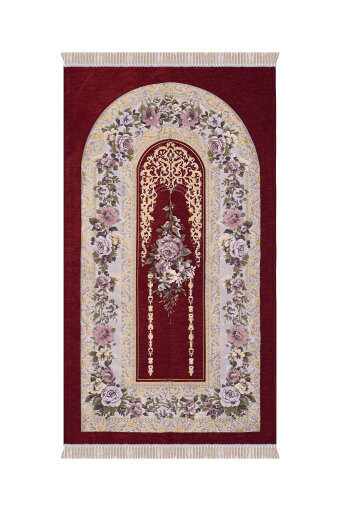 Bordo Mihrap Desen Kabartmalı Özel Dokuma Seccade 