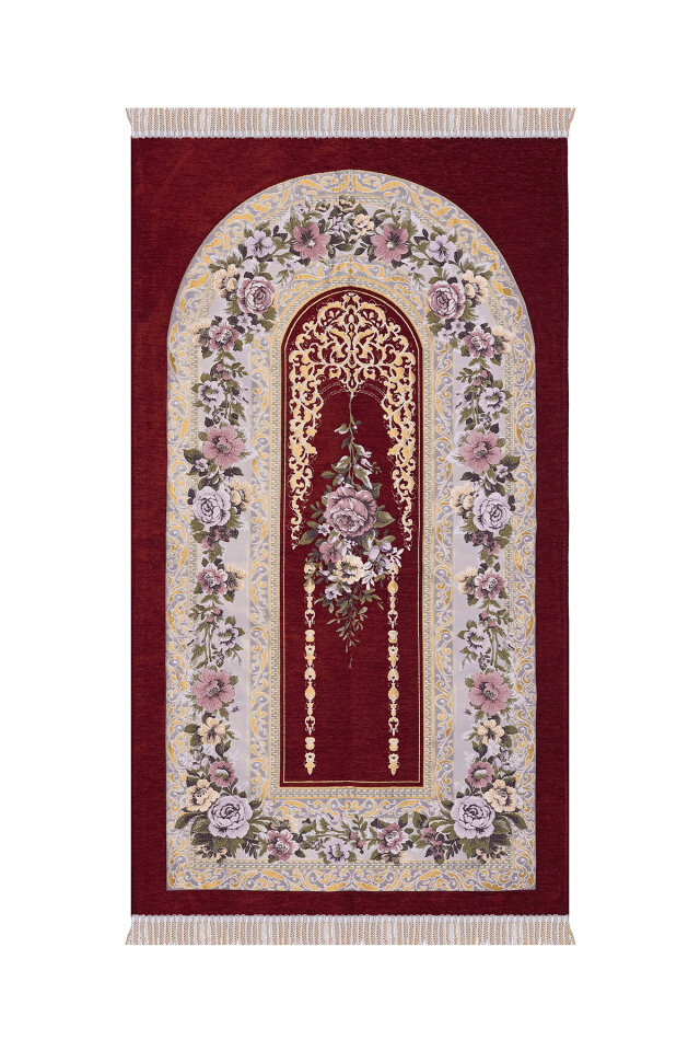 Bordo Mihrap Desen Kabartmalı Özel Dokuma Seccade 